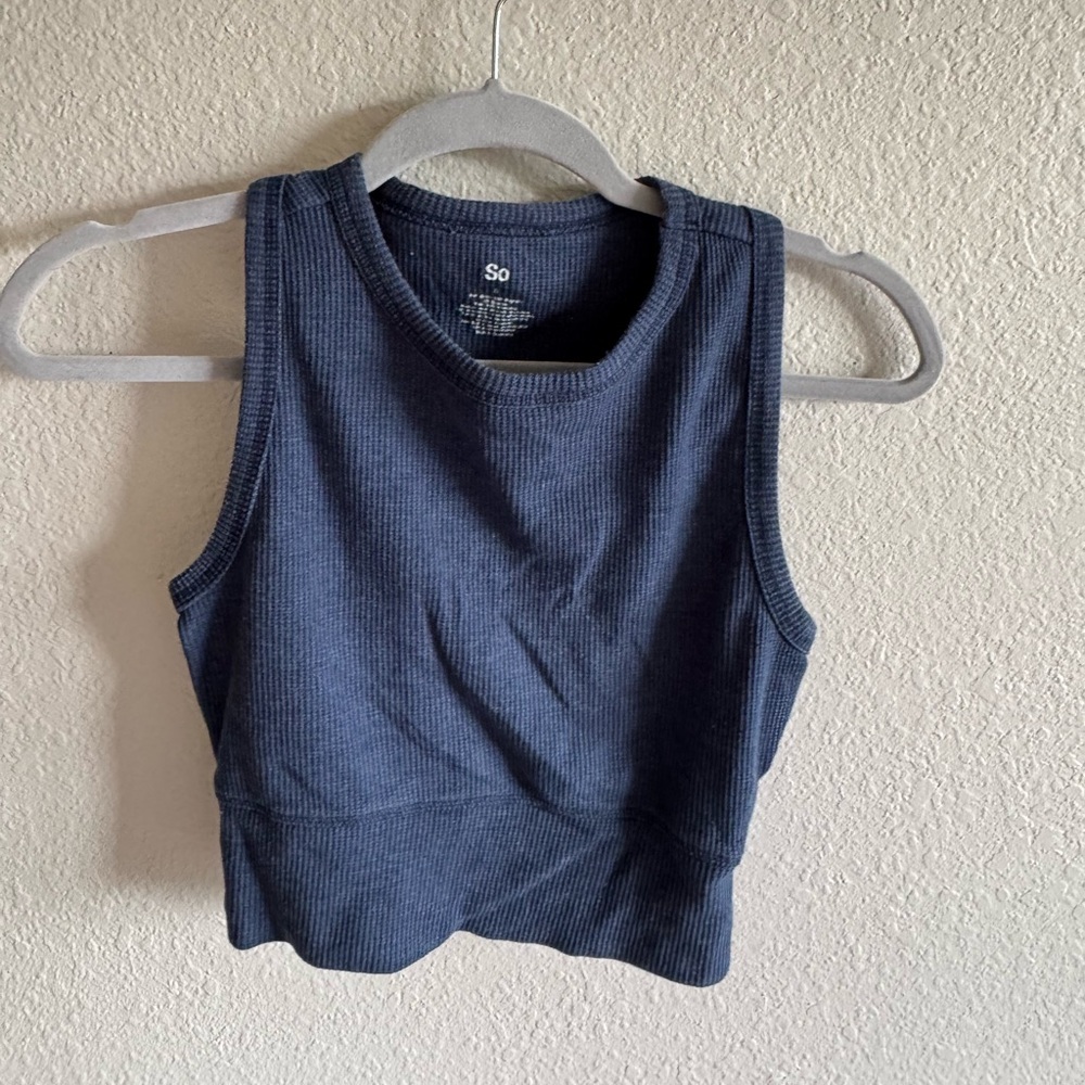 SO Blue Fitted Crop Tank Top
